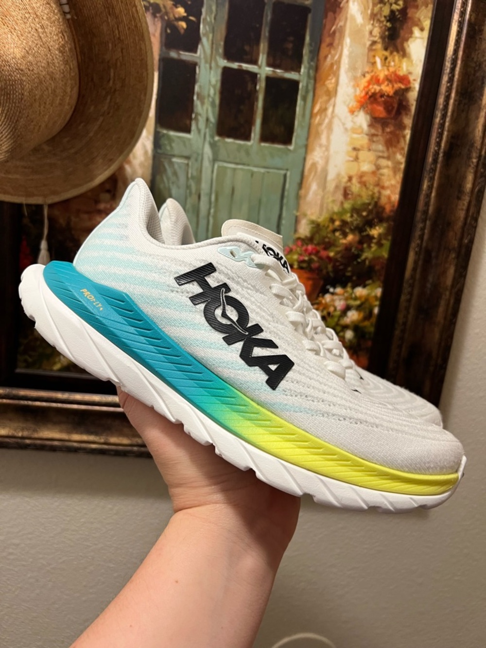HOKA Mach 5 Wide White Blue Glass womens shoes